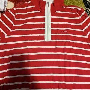 Red and white turtleneck